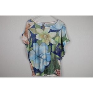 Go‎ Couture Womens Multicolor Floral Short Sleeve Pullover Top Size Small